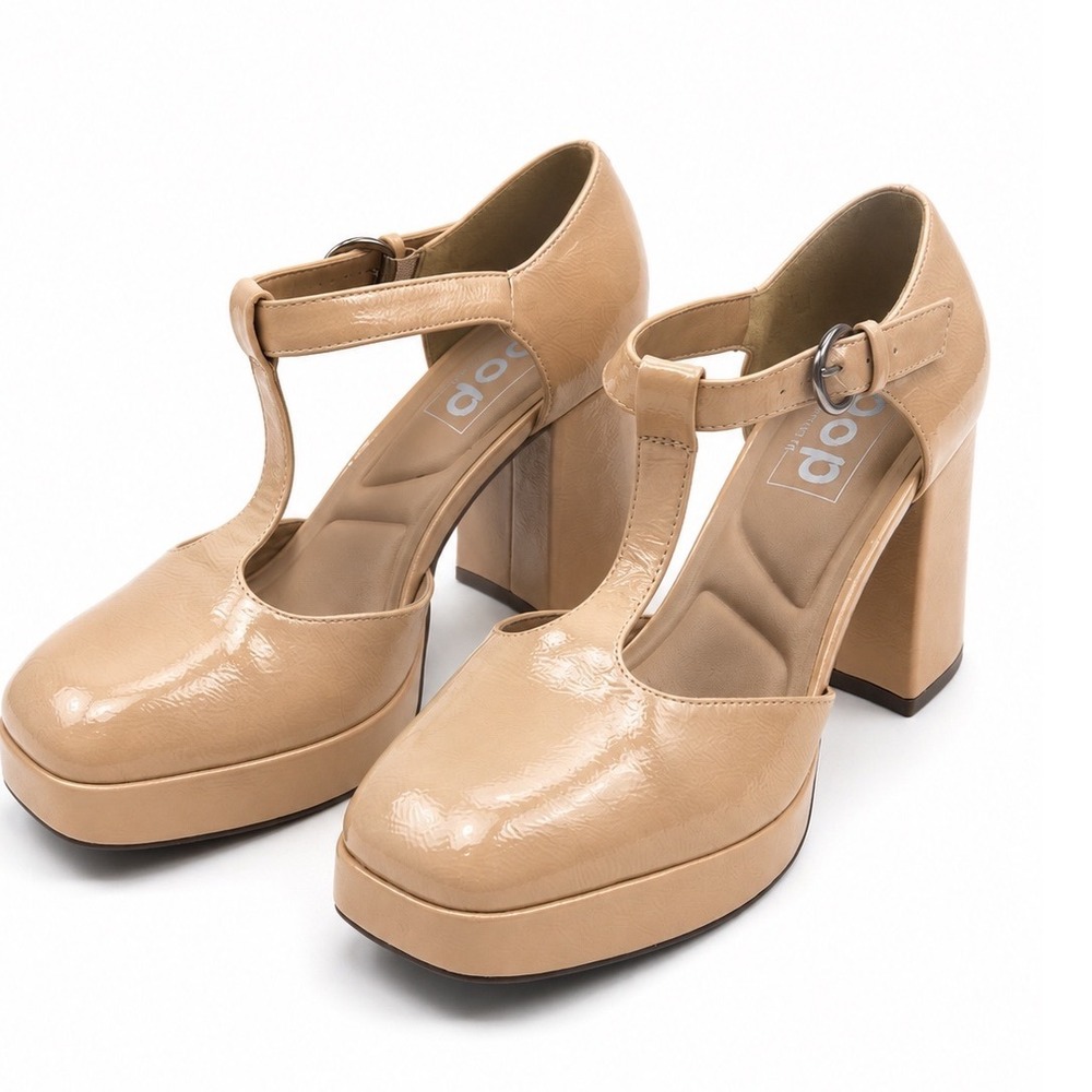 Jellypop Nude Vintage Retro Patent Platform Mary Jane Heels Women's Size 9 - Picture 1 of 11